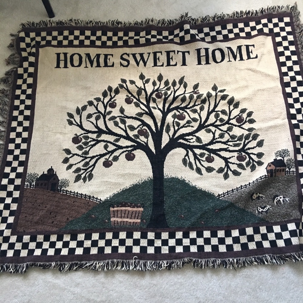Blanket throw home sweet home brown green tree